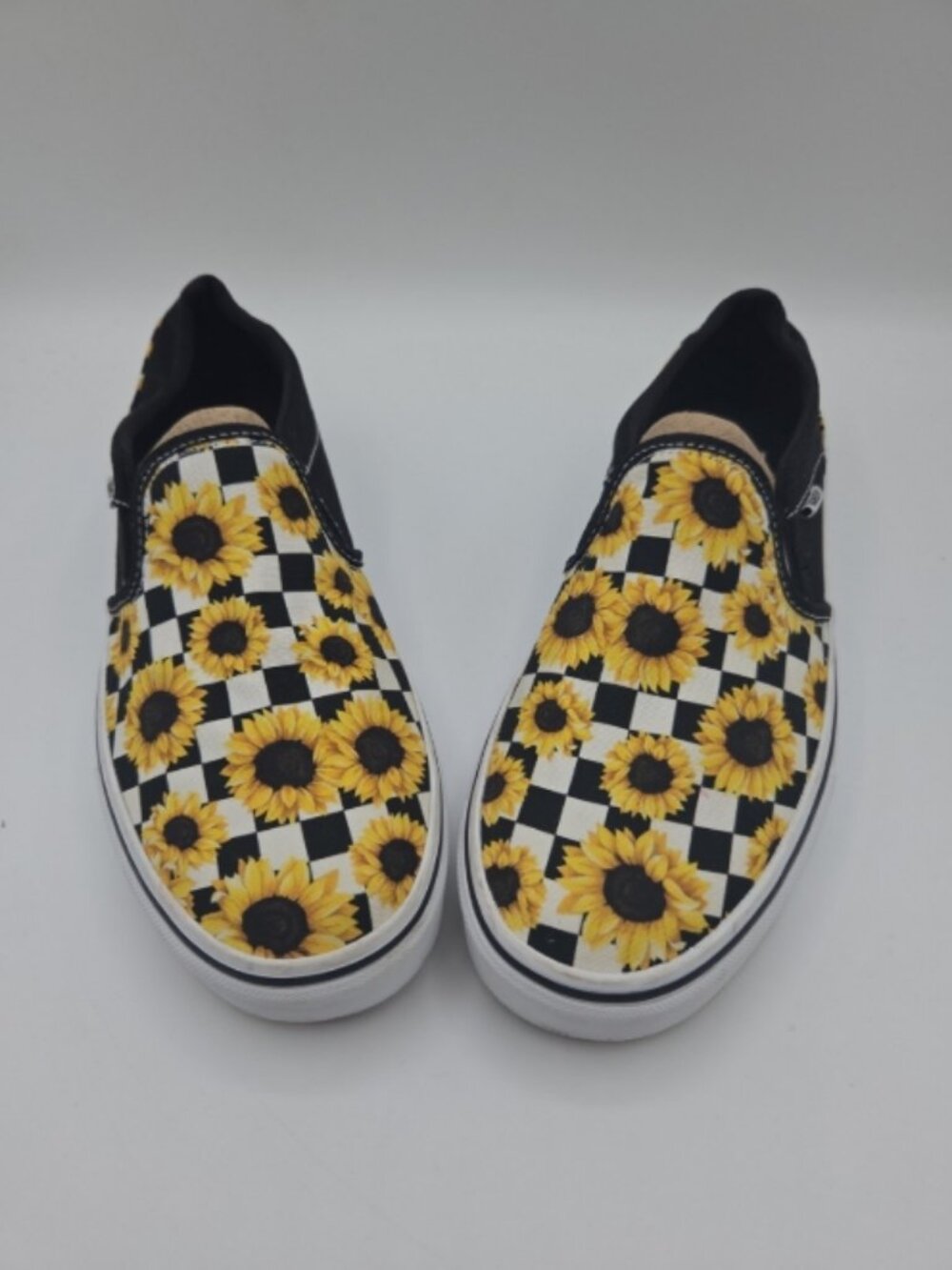 Vans Women’s Slip‑On Shoes Size 10 Sunflower Checkerboard Black White Yellow